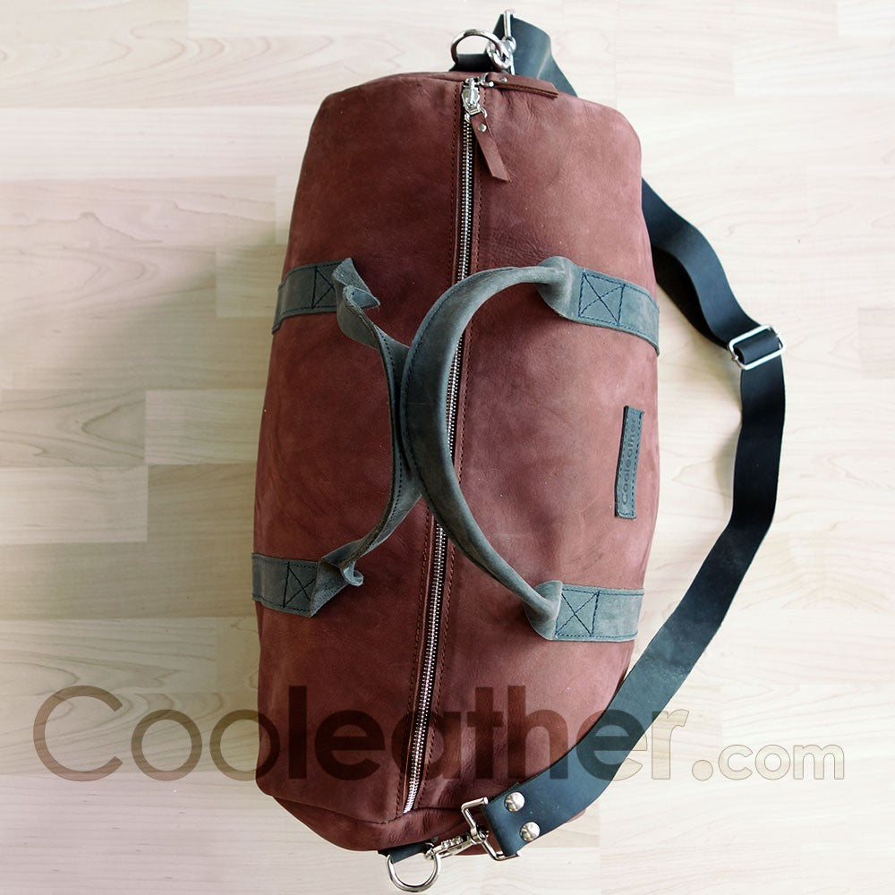 Burgundy Leather Duffel Weekender Bag
