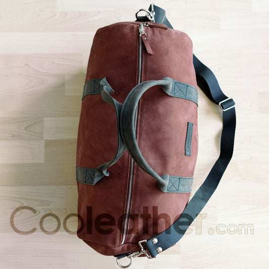 Burgundy Leather Duffel Weekender Bag