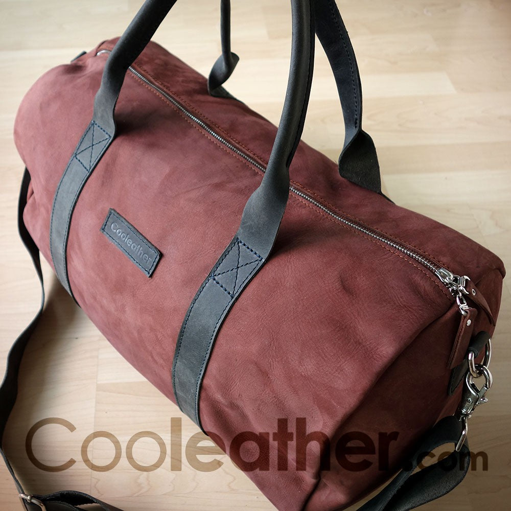 Burgundy Leather Duffel Weekender Bag