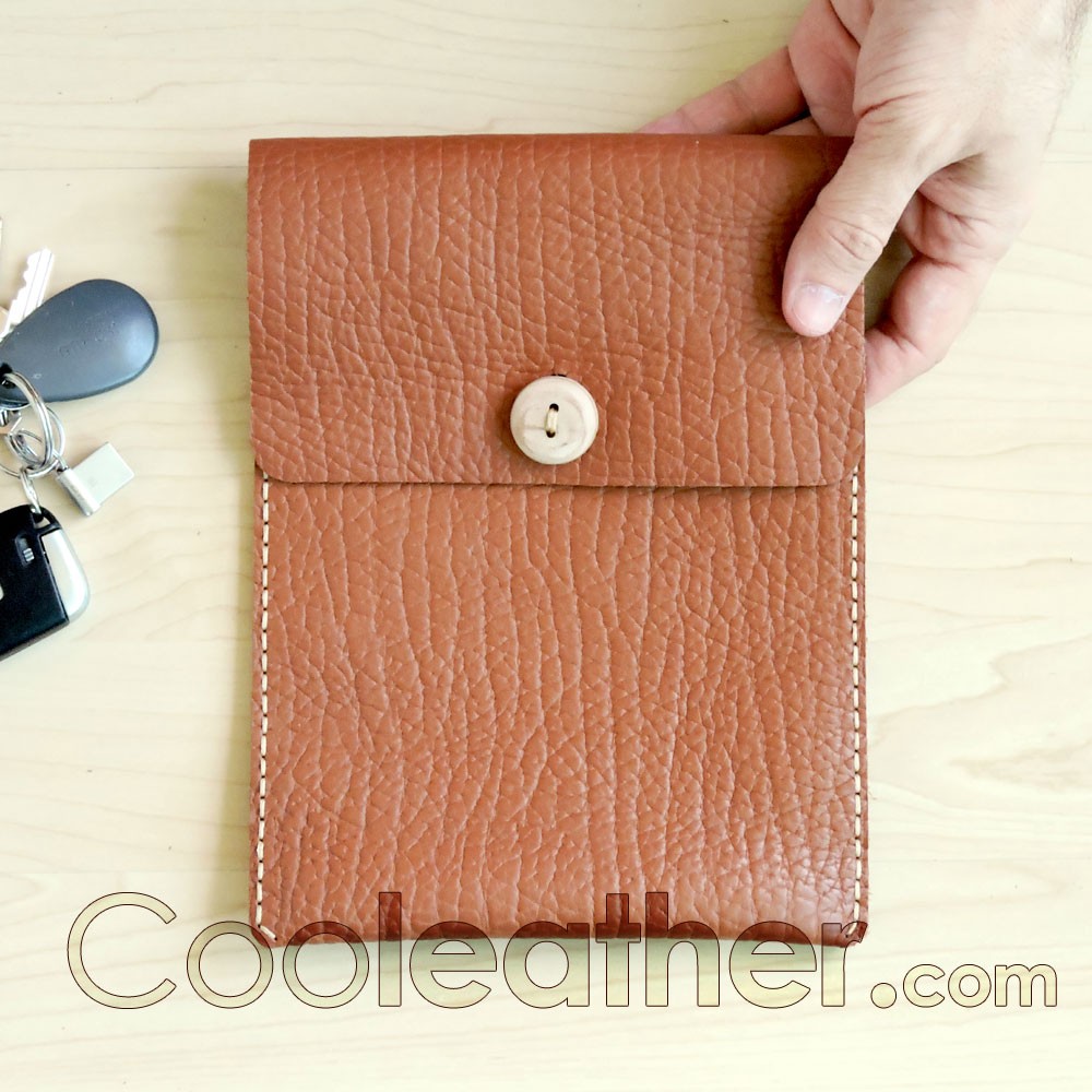 Hand-Sewn Leather iPad Mini Cover with Wooden Button