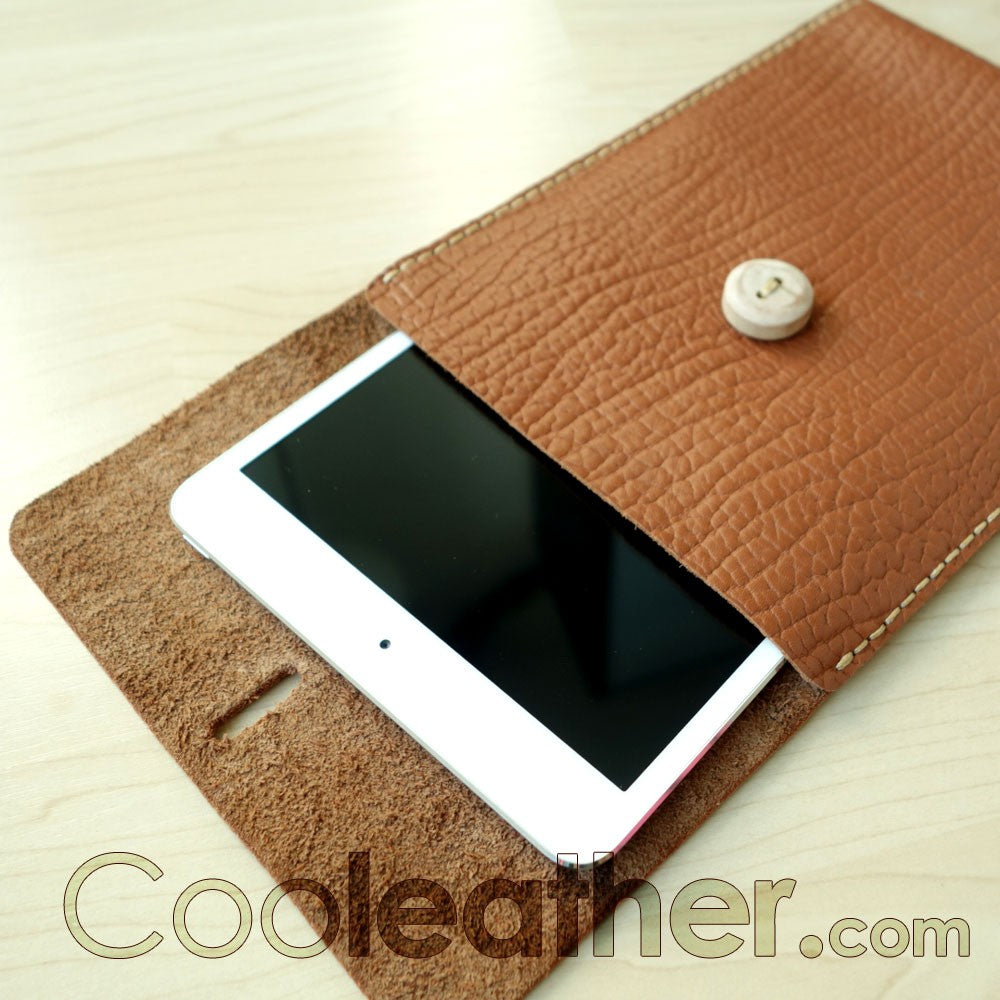 Hand-Sewn Leather iPad Mini Cover with Wooden Button