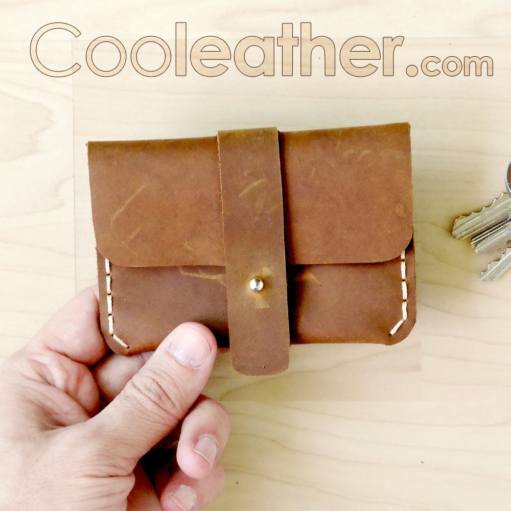 Hand-Sewn Leather Credit Card Holder with Easy Snap Closure