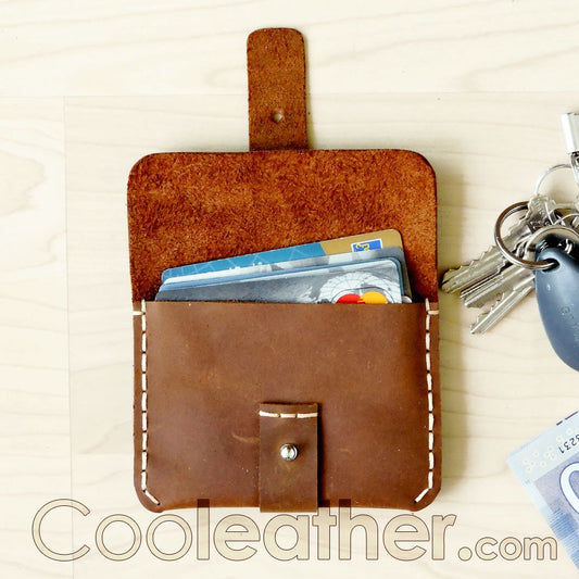 Hand-Sewn Leather Credit Card Holder with Easy Snap Closure