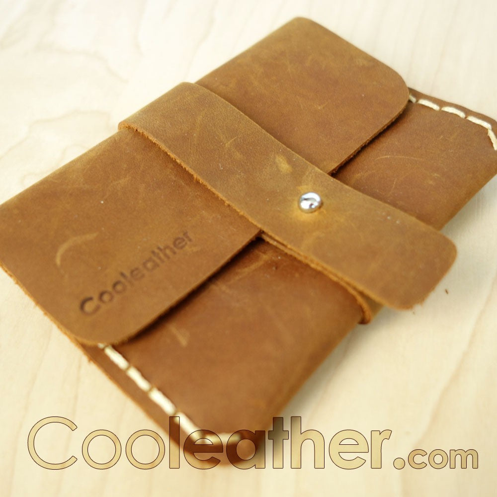 Hand-Sewn Leather Credit Card Holder with Easy Snap Closure