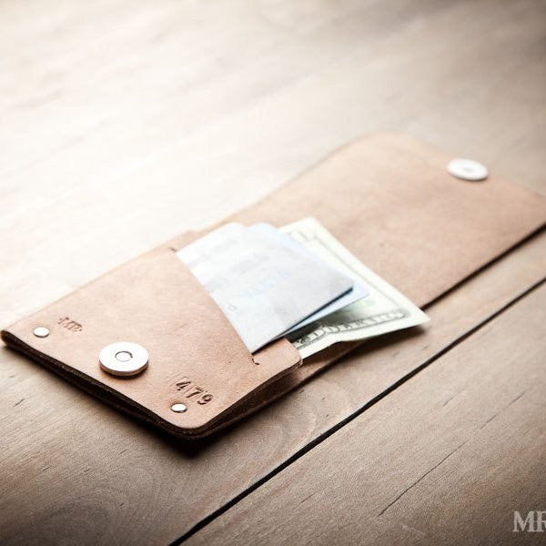 Super Thin Leather Jasper Card Wallet for Men, Handmade in USA