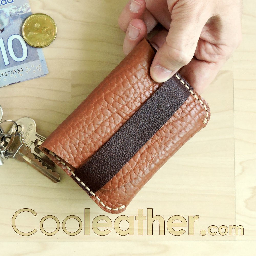 Hand Stitched Tan Leather Credit Card Holder