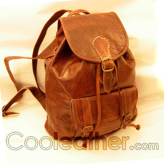 Handmade Cool Leather Backpack with one big front pocket