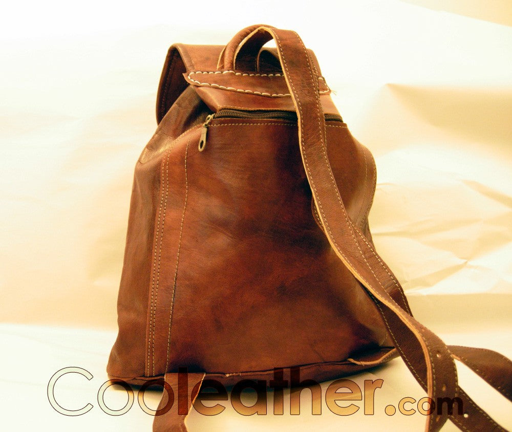 Handmade Cool Leather Backpack with one big front pocket