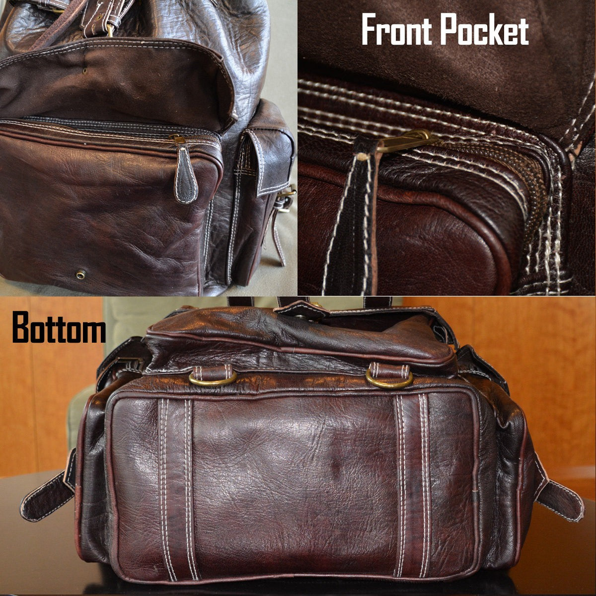 Extra Large Leather Hiking Backpack, 23 Liters Travel Knapsack