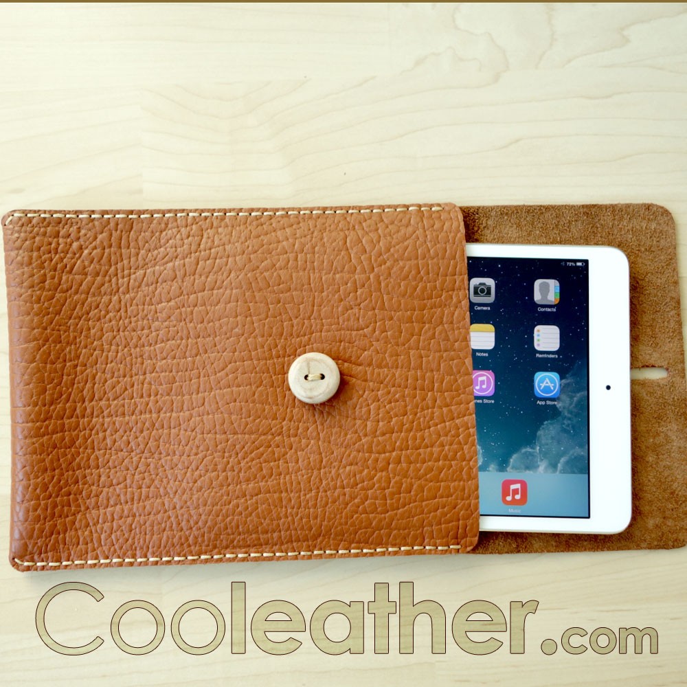 Hand-Sewn Leather iPad Mini Cover with Wooden Button