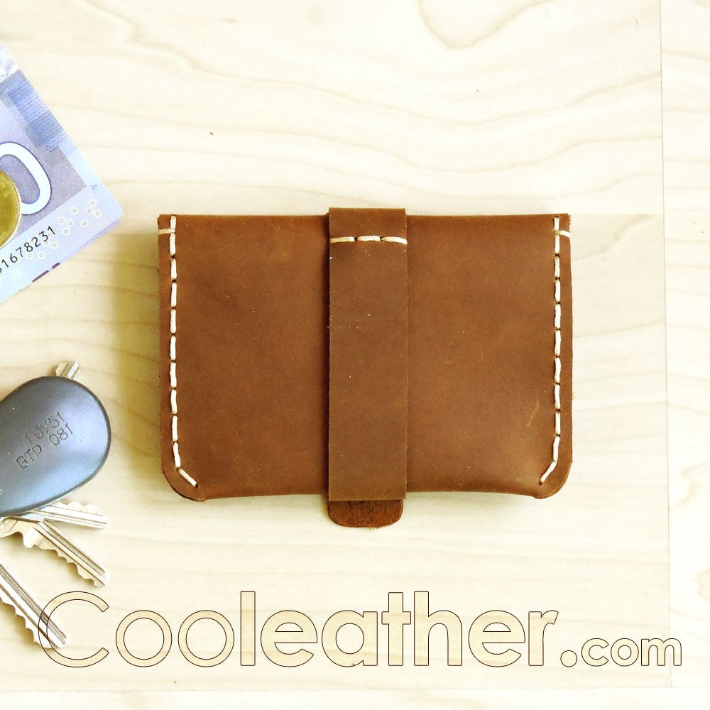 Hand-Sewn Leather Credit Card Holder with Easy Snap Closure