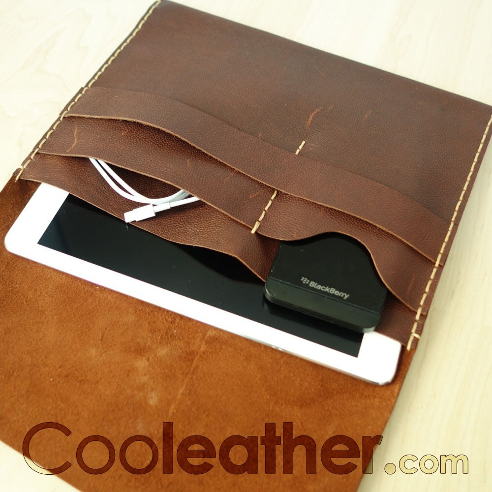 Hand-stitched Cowhide iPad Sleeve with Wallet