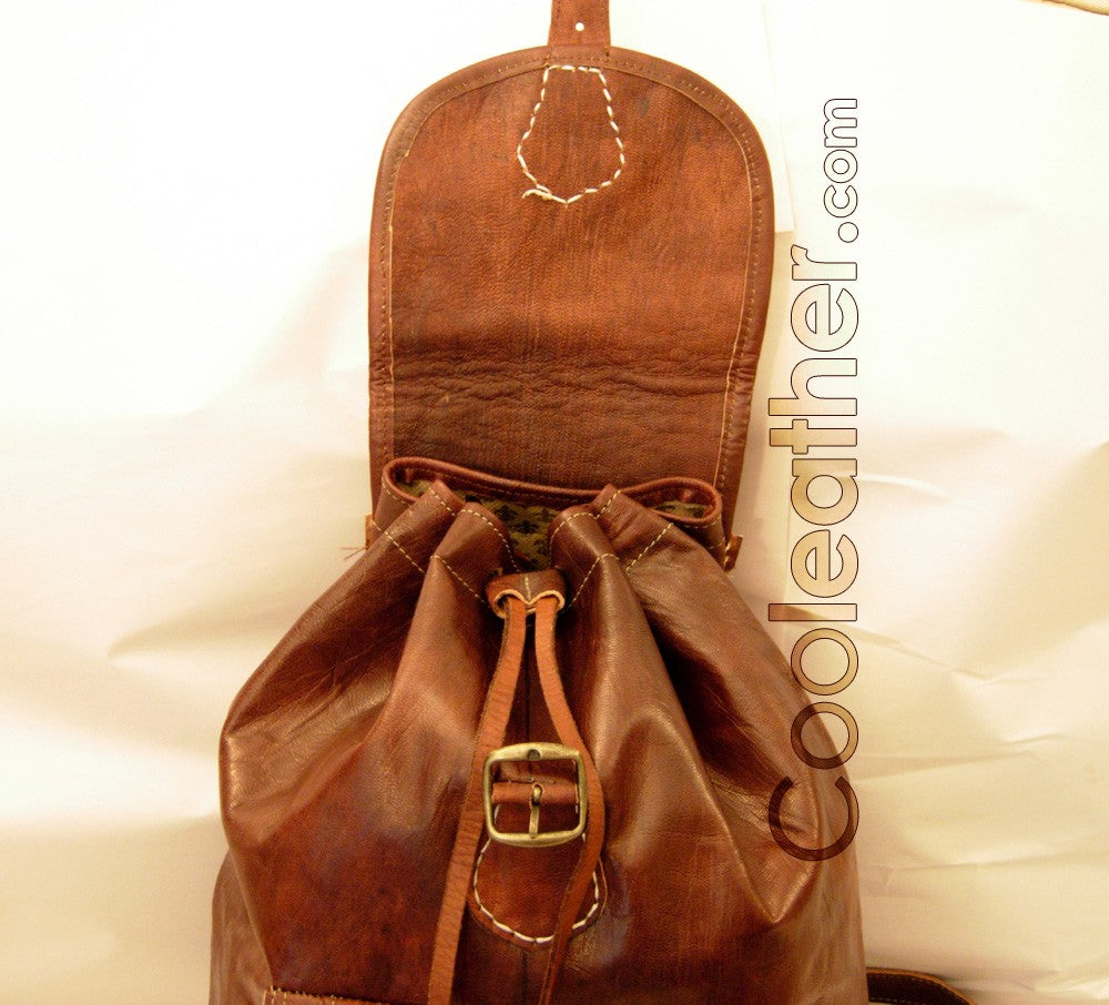 Handmade Cool Leather Backpack with one big front pocket