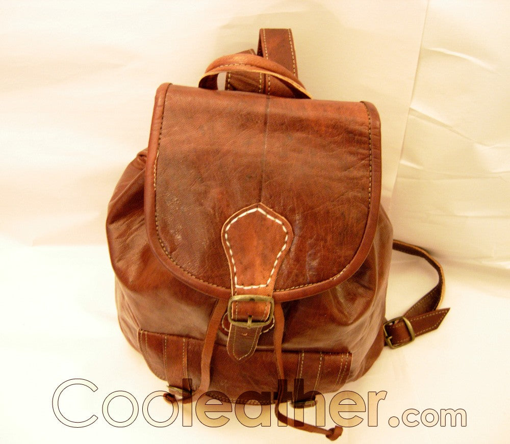 Handmade Cool Leather Backpack with one big front pocket